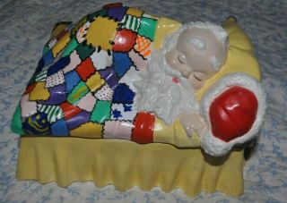 Vintage Christmas Decor Ceramic Sleeping Santa Trinket Dish Cookie Jar Albertas