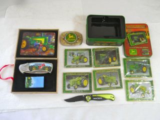 John Deere Collectible Items 6 Card Set In Tin Pocketknife Lighter Belt Buckle &
