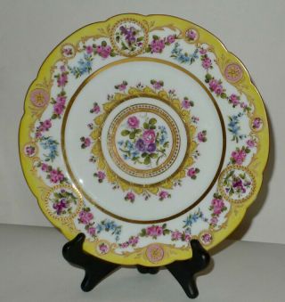 Antique 18th Century Sevres Porcelain Plate Roses & Pansies Date Code 1765