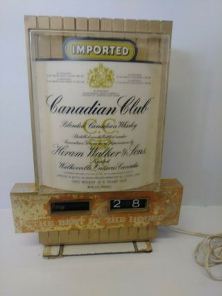 Vintage Canadian Club Whiskey Bar Sign Calendar With Light