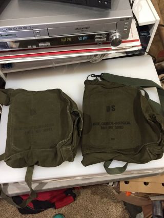 2 Us Military M17 Field Protective Gas Mask Canvas Carry Bag/case W/straps