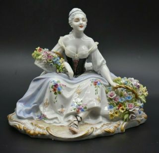 Luigi Fabris Capodimonte Italian Victorian Lady W Baskets Of Flowers 7 " Figurine