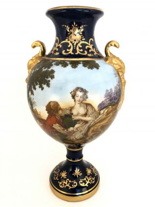 18th Century French Serves Porcelain Cobalt Vase Painted 1759 Francois Boucher