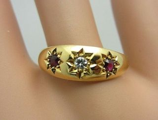 Vintage Antique 18k Yellow Gold Ruby And Diamond Ring