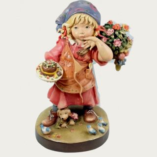 Dolfi Lisi Martin Hand Painted Figurine Girl With Flowers Vintage Rare