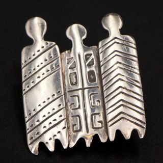 Vtg Sterling Silver - Navajo Signed Stamped Geometric People Brooch Pin - 5g