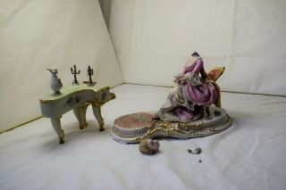 Lovely Capodimonte Group Cappe Porcelain Figurine Woman With Piano