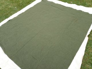 Vtg Army Military Wool Green Blanket 68 X 81