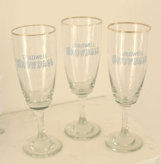 3 Vintage Goldwell Snowball Glasses - Gold Rimmed,  7 Inches High