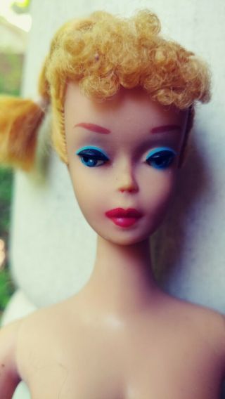 Vintage 4 Blonde Tm Ponytail Barbie With Painted Legs.  Zebra Swimsuit
