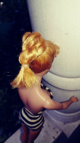 Vintage 4 Blonde TM Ponytail Barbie with painted legs.  Zebra swimsuit 2