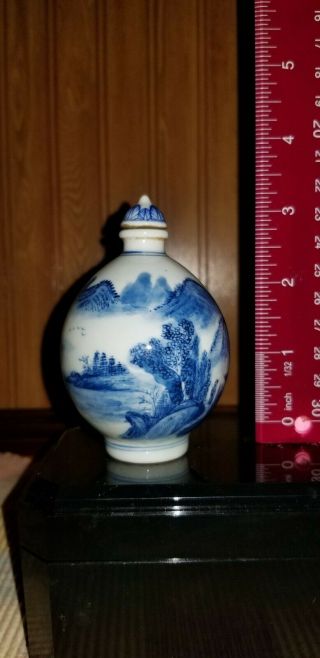 ANTIQUE CHINESE SNUFF BOTTLE PORCELAIN BLUE & WHITE RATHER LARGE 2