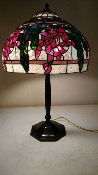 Antique Signed Handel Lamp Base W/huge Leaded/stained Glass Shade