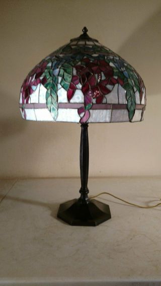 Antique Signed Handel Lamp base w/huge leaded/stained glass shade 2