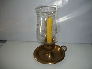 Vintage Brass Candle Holder & Etched Glass Chimney 8 " - Tall Solid Brass India
