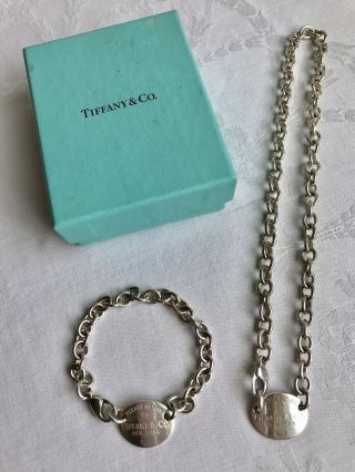 Vintage Return To Tiffany Oval Tag 17 " Necklace & Bracelet Set Sterling Silver