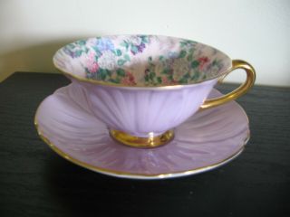 Shelley Lilac Summer Glory Chintz Oleander Footed Tea Cup And Saucer