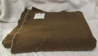 Vintage Us Army Wool Blanket Olive Green 56 " X 68 "