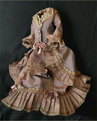 2 - Piece Silk French Fashion Doll Dress for app.  18in Antique Doll Hand pleated 2