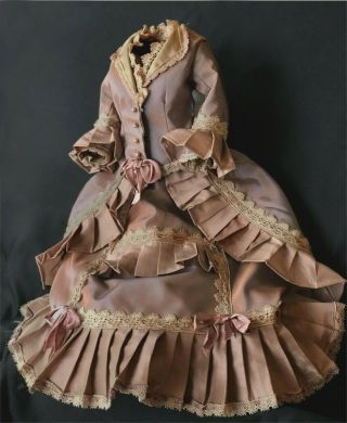 2 - Piece Silk French Fashion Doll Dress for app.  18in Antique Doll Hand pleated 3