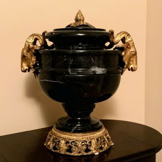 Antique French Marble Urn Ormolu Gilt Bronze Garniture Lidded Stone Vessel