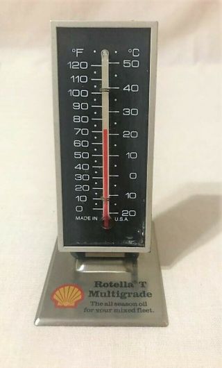 Shell Oil Rotellat Multigrade Oil Thermometer Vintage Folding Desk Thermometer