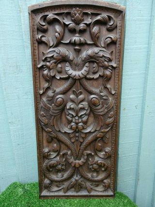 Stunning Mid 19thc Gothic Wooden Walnut Panel: Grotesque Head Carvings C1860s
