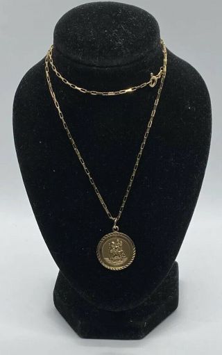 Vintage 9 Ct Gold Chain With Round Pendant