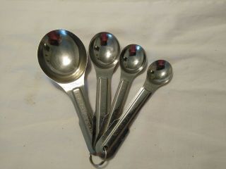 Vintage Ekco Stainless Steel Metal Measuring Spoons Set Of 4 Measures