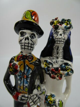 couple BRIDE & GROOM CATRINA mexican talavera day of the dead,  colorful folk art 2