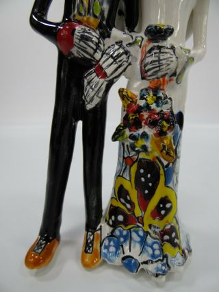 couple BRIDE & GROOM CATRINA mexican talavera day of the dead,  colorful folk art 3