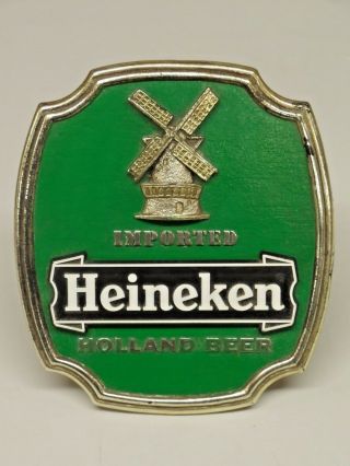Vtg.  Heineken Imported Holland Beer Sign Windmill Stand Back Plastic 8.  5 X 9.  5 "