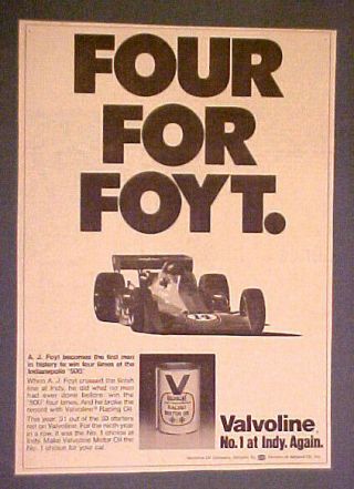 1977 A.  J.  Foyt Indianapolis Car Auto - Racing Valvoline Motor Oil Can Promo Art Ad