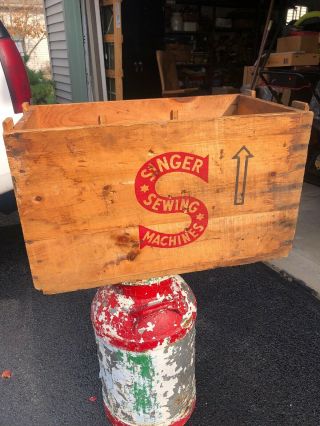 Large Antique Wooden Crate Box Singer Sewing Machines Advertising Sign
