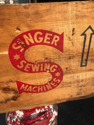 LARGE ANTIQUE WOODEN CRATE BOX SINGER SEWING MACHINES Advertising Sign 2