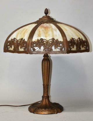 Royal Art Glass Caramel Slag Bent Panel Table Lamp Floral 810 18 " Rewired