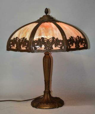 Royal Art Glass Caramel Slag Bent Panel Table Lamp Floral 810 18 