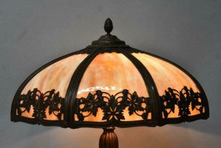 Royal Art Glass Caramel Slag Bent Panel Table Lamp Floral 810 18 