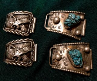 45g Total Vintage Silver Navajo Turquoise Nugget Eagle Watch Band Tips L60