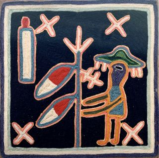 Wrap 12 " X 12 " Huichol Yarn Painting Mexican Folk Art Tepehuano