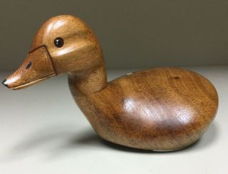 Vintage Hand Carved Wood Duck Decoy Figurine Artist Signed