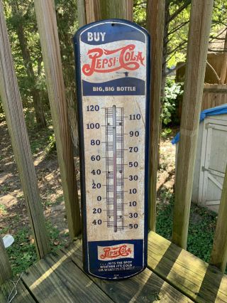 Vintage 1932 Pepsi Cola Double Dot Thermometer Gas Station 27 " Metal Sign