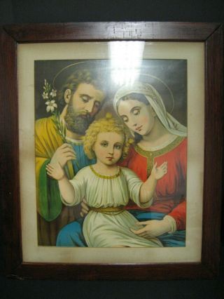 Antique Vtg Religious The Holy Family Joseph Mary Jesus Framed Picture Print