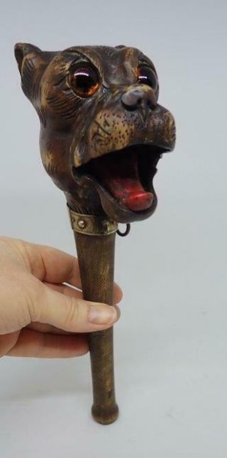 Antique Black Forest Style Carved Wood Dog Head Cane Top/handle Walking Stick