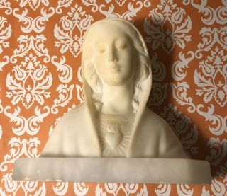 Vintage Mary Statue Italy Alabaster Marble Catholic Madonna