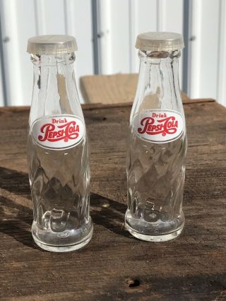 Vintage Mini Drink Pepsi Cola Bottle Caps Brockway Glass Salt Pepper Shaker Set