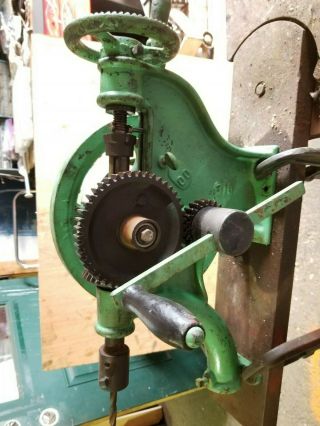 Antique No 0 - 0,  316 Cast Iron Wall Post Blacksmith Drill Press Flat Belt&crank