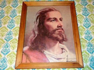 Vintage 1959 Peter V.  Bianchi Jesus Wood Framed Litho Religious