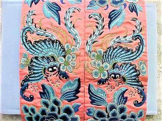 Vintage Antique Signed Chinese Silk Embroidery Textile Flower & Butterfly Panel