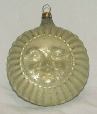 German Antique Figural Glass Double Sided Sun Vintage Christmas Ornament 1920 
